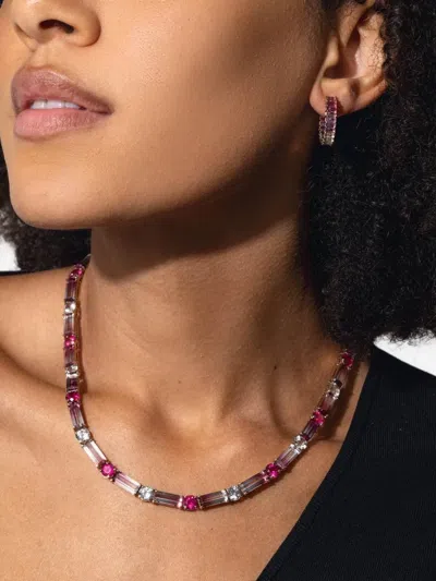 Fiszman Jewel 18k White Gold Sugarloaf Rubellite And Diamond Hoop Earrings In Gold