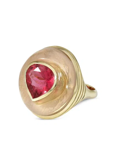 Retrouvai 14k Yellow Gold Classic Lollipop Quartz And Tourmaline Ring In Gold