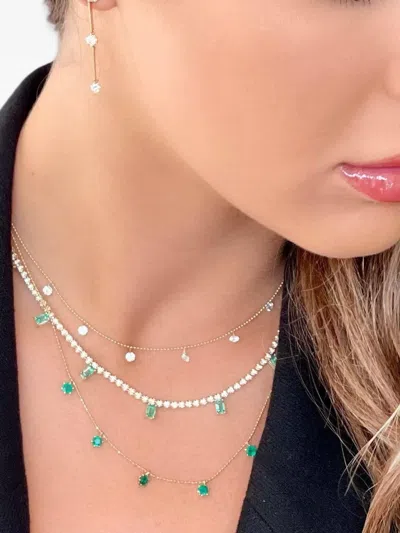 Graziela 18k Yellow Gold Floating Emerald Necklace In Gold