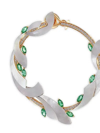 Ananya 18k Yellow Gold Mogra Coronation Emerald Hoop Earrings In Gold