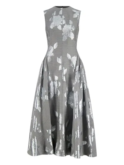 Lela Rose Coupe Floral-print Midi Dress In Blue