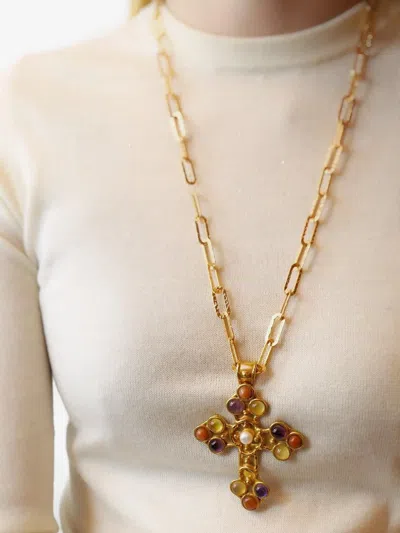 Sylvia Toledano Cross Multi-stone Necklace In Gold