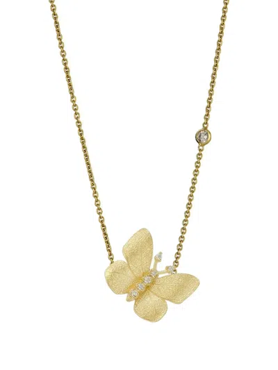 Tanya Farah 18k Yellow Gold Small Butterfly Diamond Necklace In Gold