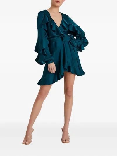 Patbo Ruffle-sleeve Wrap Mini Dress In Green