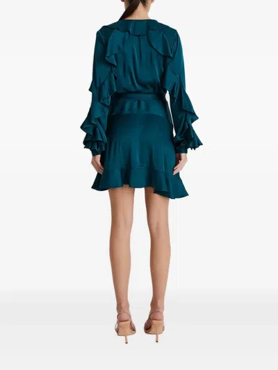 Patbo Ruffle-sleeve Wrap Mini Dress In Green