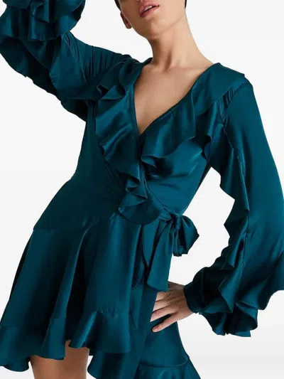 Patbo Ruffle-sleeve Wrap Mini Dress In Green
