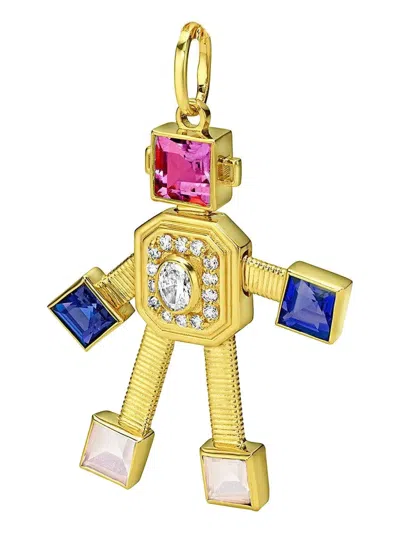 Van Robot 18k Yellow Gold Multi-stone Robot-shaped Pendant In Multi