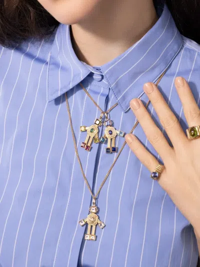 Van Robot 18k Yellow Gold Multi-stone Robot-shaped Pendant In Multi