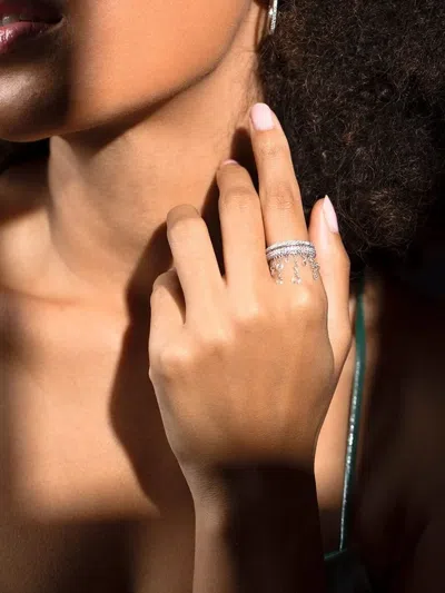 Graziela 18k White Gold 3-sided Diamond Band Rind In Silver