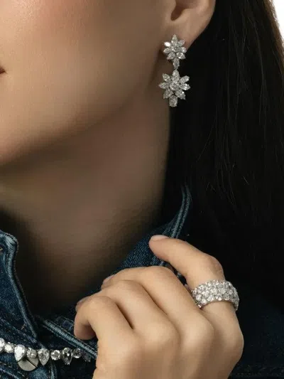 Fantasia By Deserio Cluster Flower Earrings In Silver