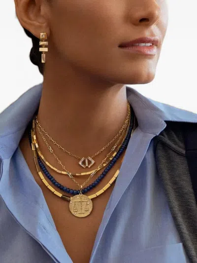 Azlee 18kt Yellow Gold Beaded Sapphire Necklace In Blue