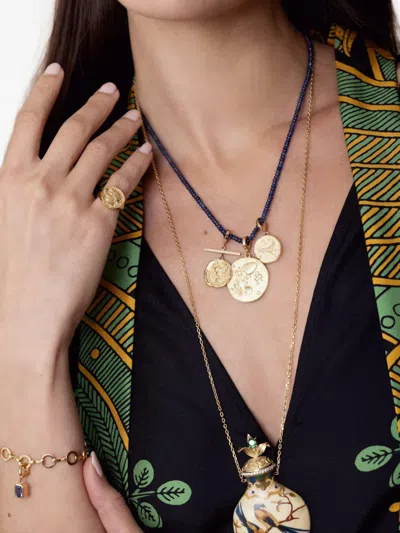 Azlee 18kt Yellow Gold Beaded Sapphire Necklace In Blue