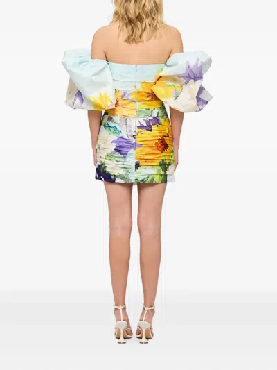 Leo Lin Puff-sleeve Sunflower Print Dress In Yellow