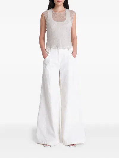 Twp Chloe Beaded Mesh Top In Silver