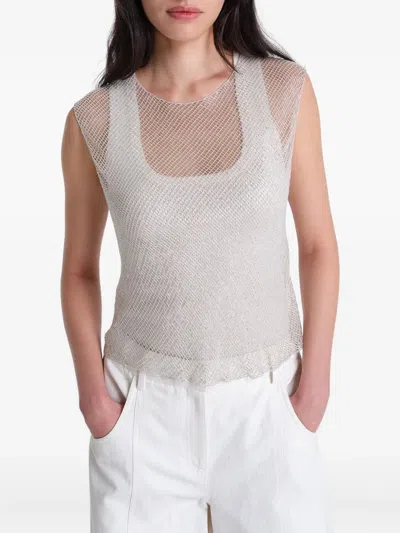 Twp Chloe Beaded Mesh Top In Silver