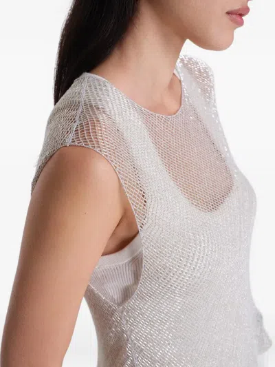 Twp Chloe Beaded Mesh Top In Silver