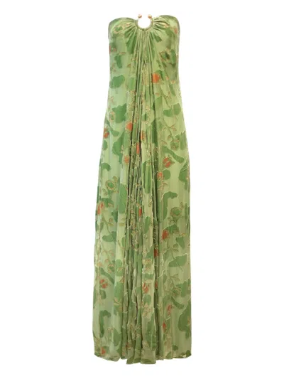 Cult Gaia Renay Floral-print Gathered Dress In Green