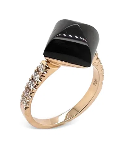 Brooks Brothers 18k Yellow Gold Pyramid Diamond And Onyx Ring In Multi