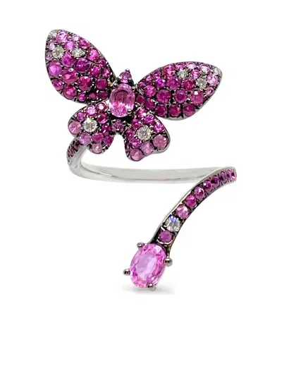 Stéfère 18k White Gold Butterfly Diamond And Sapphire Ring In Multi