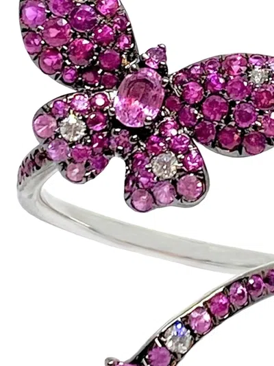 Stéfère 18k White Gold Butterfly Diamond And Sapphire Ring In Multi