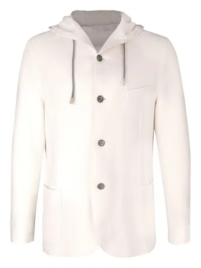 Eleventy Hooded Buttoned Jacket In White