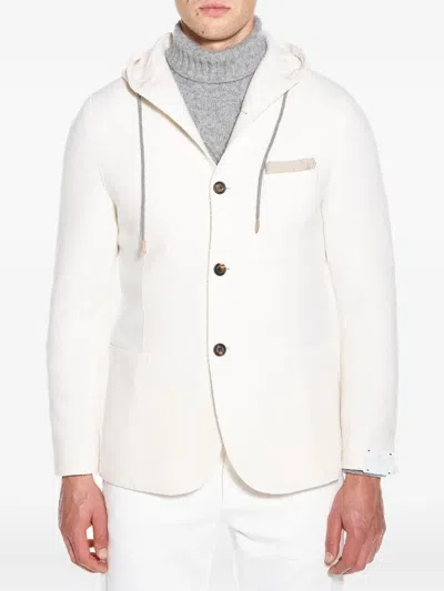 Eleventy Hooded Buttoned Jacket In White