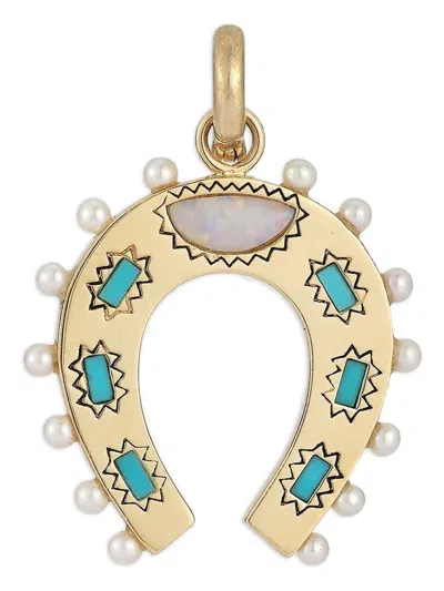 Storrow Jewelry 14kt Yellow Gold Horseshoe Opal Pendant Necklace In Gold