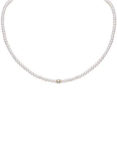 Moksh 18k Yellow Gold Diamond And Freshwater Pearl Necklace In Metallic