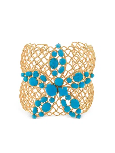 Bounkit Jewelry Mesh-flower Cuff Bracelet In Gold
