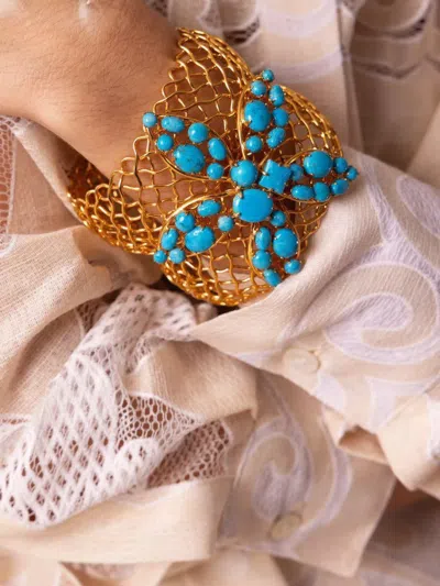 Bounkit Jewelry Mesh-flower Cuff Bracelet In Gold