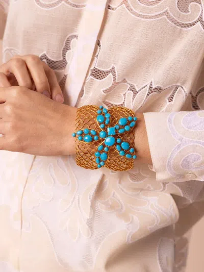 Bounkit Jewelry Mesh-flower Cuff Bracelet In Gold
