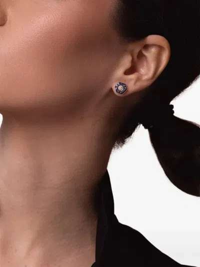 Fred Leighton 18k White Gold Sapphire Halo Hexagon Earrings In Blue