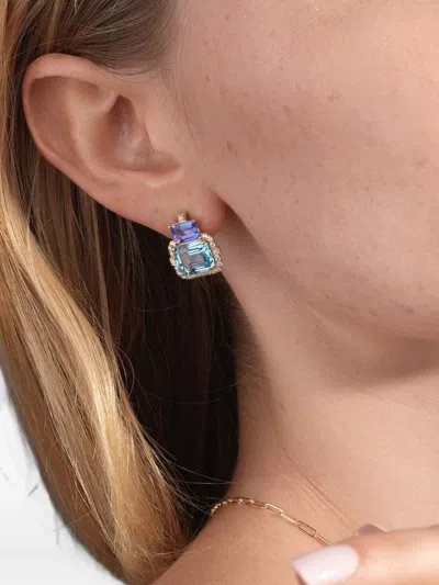 Goshwara 18k Yellow Gold Gossip Two Tier Multi-stone Earrings In Blue