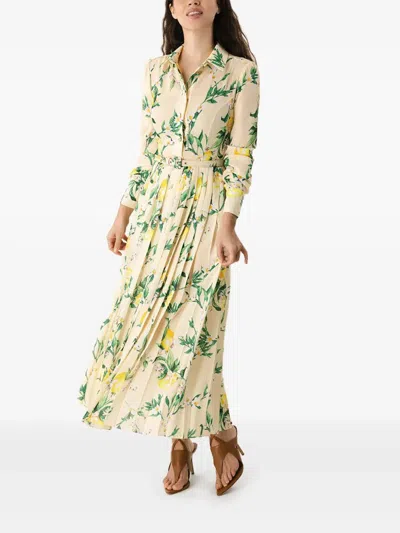 Monique Lhuillier Long-sleeves Pleated Dress In Multi