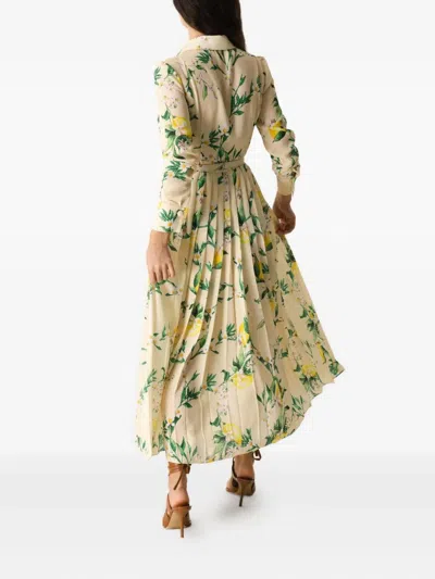 Monique Lhuillier Long-sleeves Pleated Dress In Multi