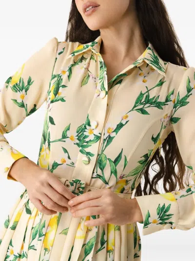 Monique Lhuillier Long-sleeves Pleated Dress In Multi