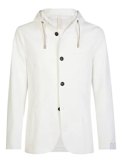 Eleventy Hooded Buttoned Blazer In White