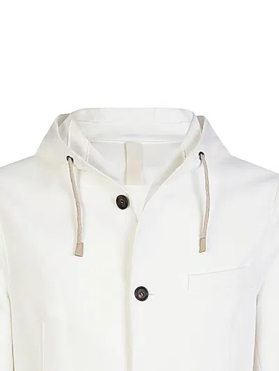 Eleventy Hooded Buttoned Blazer In White