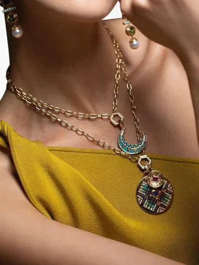 Harwell Godfrey 18kt Yellow Gold Moon Turquoise Pendant Necklace In Gold