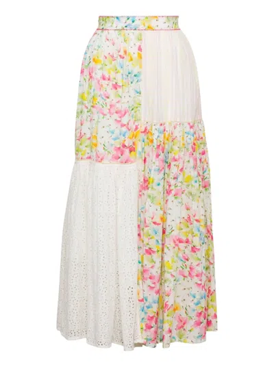 Bytimo Floral-print Eyelet-detail Skirt In White