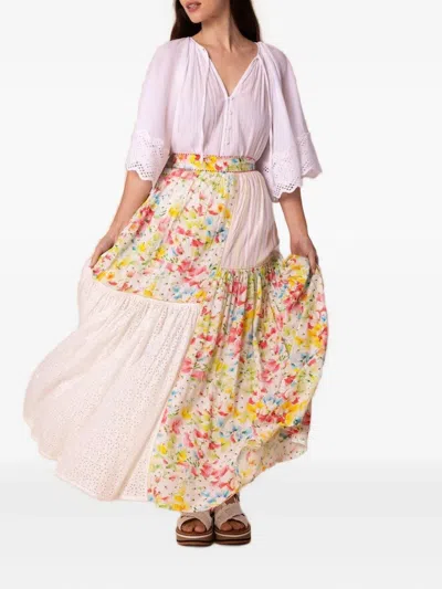 Bytimo Floral-print Eyelet-detail Skirt In White