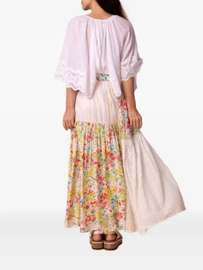Bytimo Floral-print Eyelet-detail Skirt In White