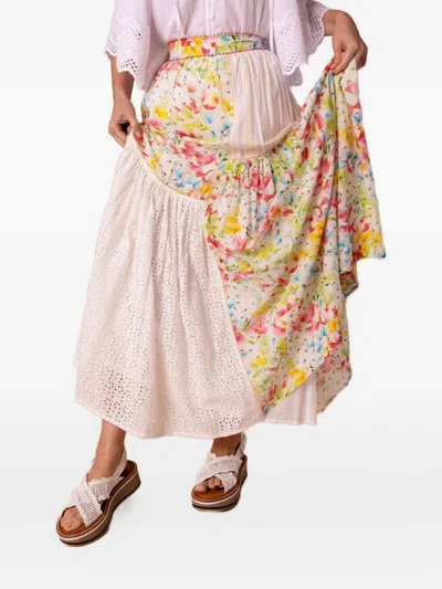 Bytimo Floral-print Eyelet-detail Skirt In White