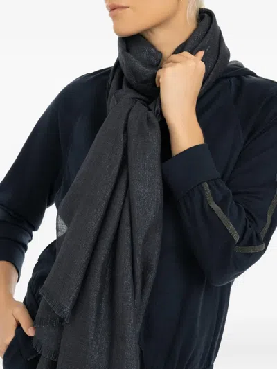 Brunello Cucinelli Lurex Fringed Scarf In Blue