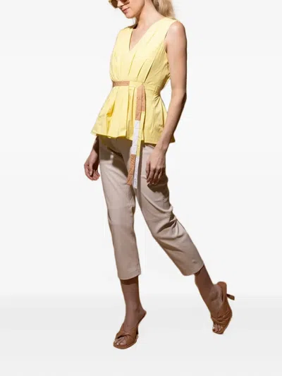Roksanda Pleated V-neck Top In Yellow
