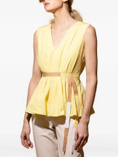 Roksanda Pleated V-neck Top In Yellow