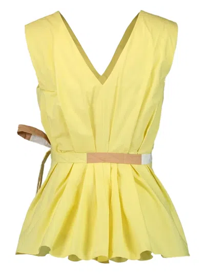 Roksanda Pleated V-neck Top In Yellow