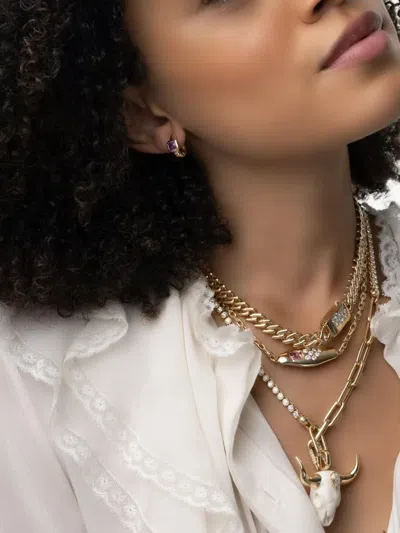 Uniform Object 18k Yellow Gold Tusk Sapphire Huggie Earrings In Brown