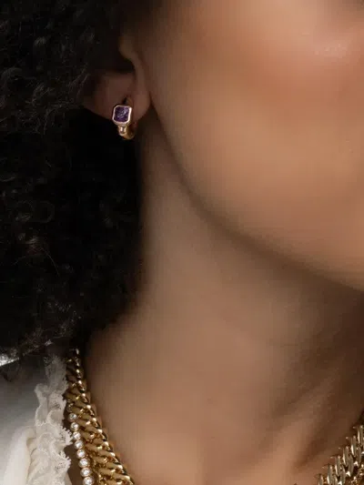 Uniform Object 18k Yellow Gold Tusk Sapphire Huggie Earrings In Brown