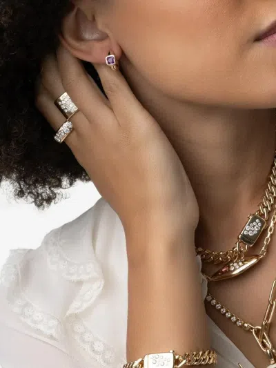 Uniform Object 18k Yellow Gold Tusk Sapphire Huggie Earrings In Brown